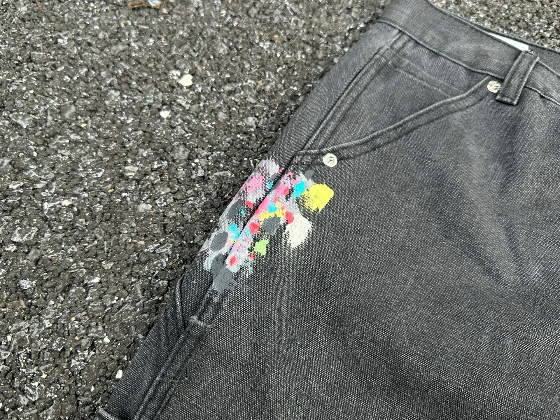 P240💰GA01 GALLERY DEPT. Spliced ​​washed retro jeans for men and women, high street splash pants, micro-flared casual trousers, trendy couples, the same style. Color: washed gray Size: 28 30 32 34 36 (corresponds to S M L XL XXL)